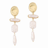Elegant Baroque Pearl Long Drop Earrings with Gold Detail